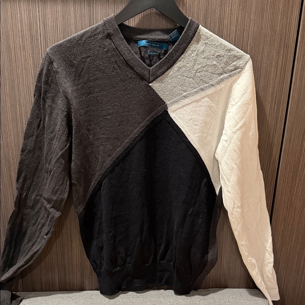 Perry Ellis V-Neck Sweater in Black, Gray, and Cream